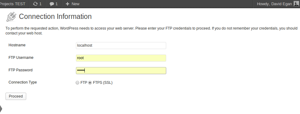 WordPress request FTP access